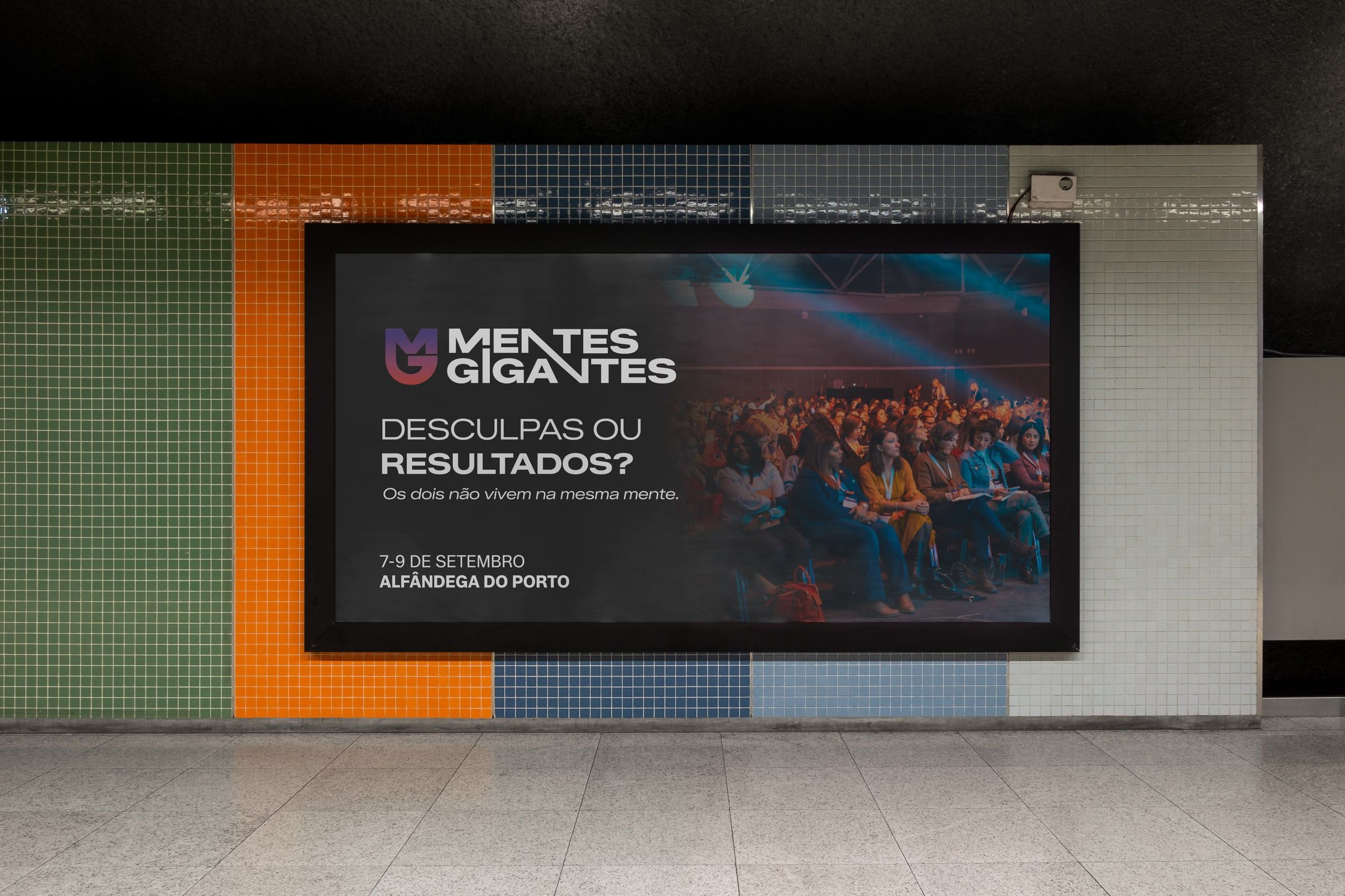 Event poster in a metro station.
